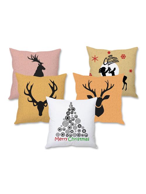 set of 5 christmas theme printed cushion cover - 9689464 - Standard Image - 1