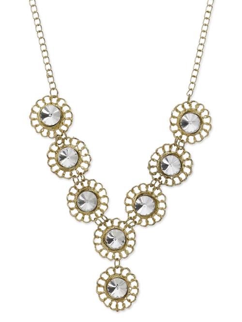 gold crystals studded multi floral statement necklace - 9690537 - Very Small Image - 1