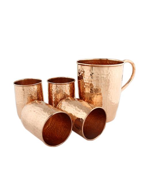 Copper Hammered Jug and Set of 4 Glasses - 9694587 - Very Small Image - 1