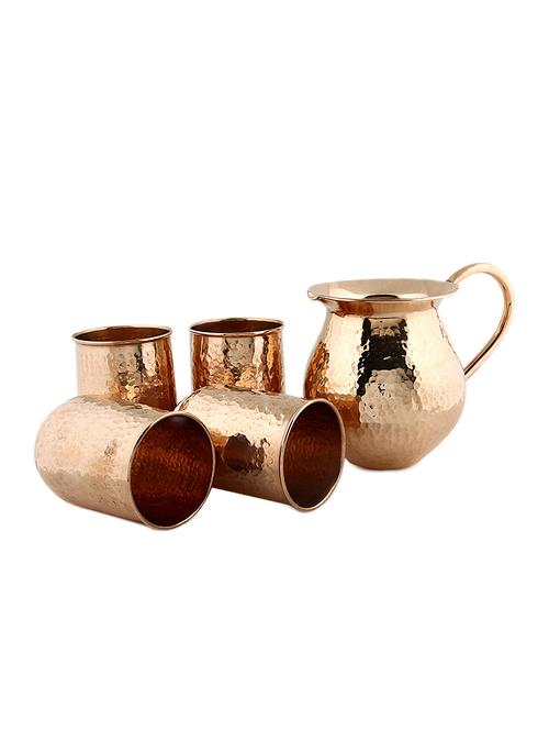 Plain Copper Jug and Set of 4 Glasses - 9694590 - Very Small Image - 1