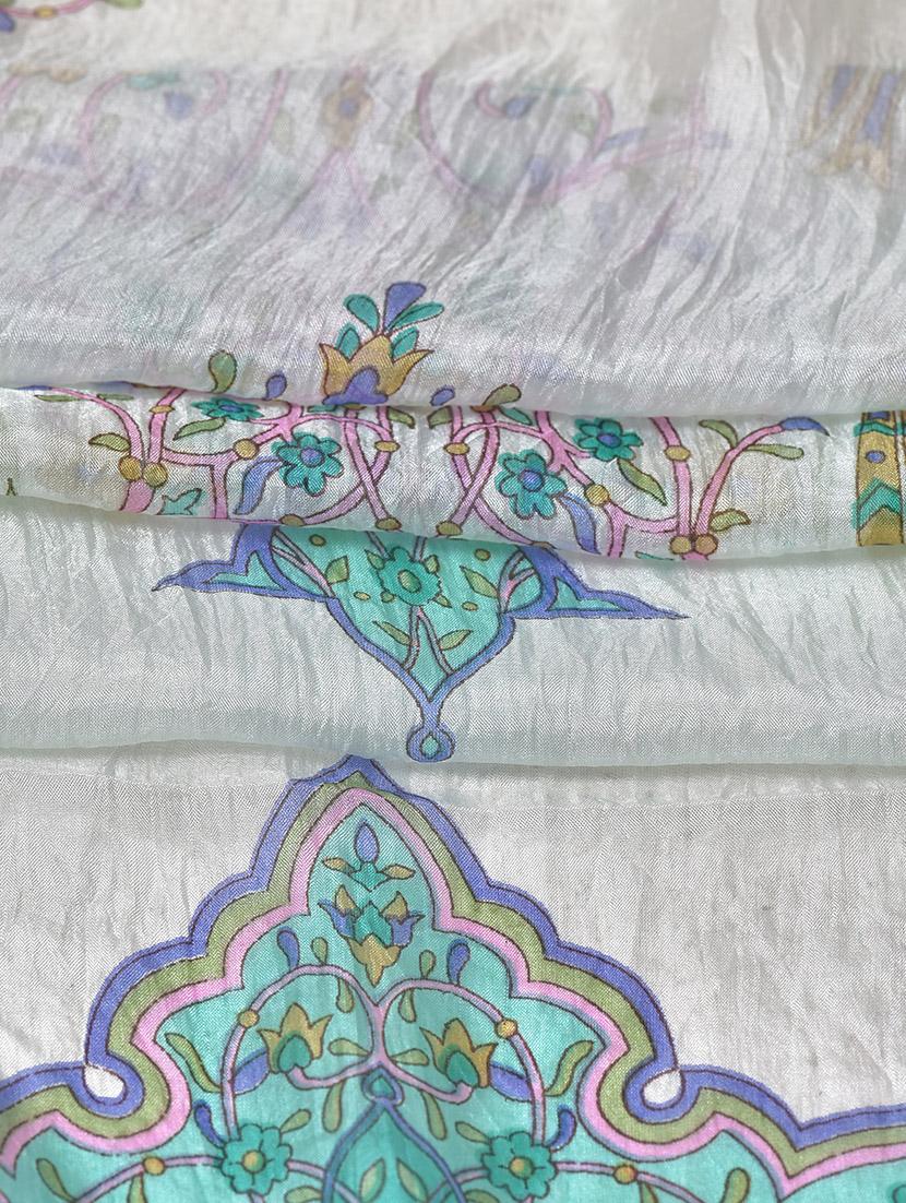 white and green printed silk stole - 9695425 - Zoom Image - 2