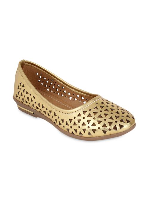 gold cut work leatherette slip on ballerinas - 9696563 - Standard Image - 1