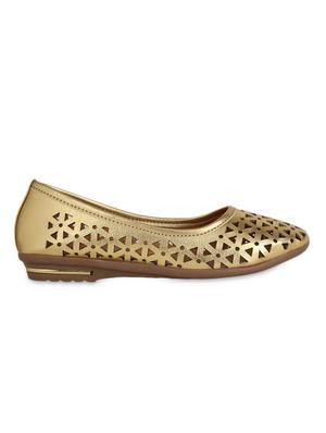 gold cut work leatherette slip on ballerinas - 9696563 - Standard Image - 2