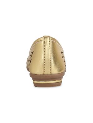 gold cut work leatherette slip on ballerinas - 9696563 - Standard Image - 3
