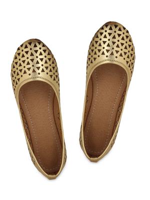 gold cut work leatherette slip on ballerinas - 9696563 - Standard Image - 4