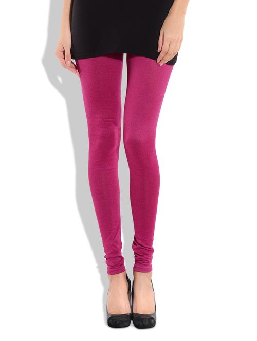 pink cotton laycra full length body-fit leggings - 9699109 - Standard Image - 1