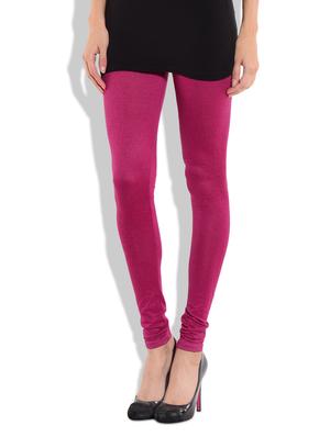 pink cotton laycra full length body-fit leggings - 9699109 - Standard Image - 2