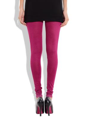 pink cotton laycra full length body-fit leggings - 9699109 - Standard Image - 3