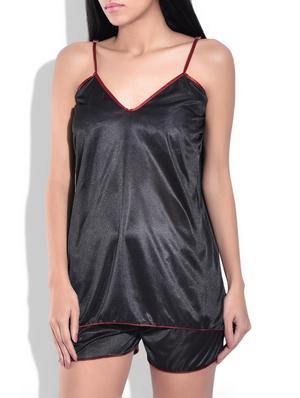 black satin top and short set - 9700686 - Standard Image - 2