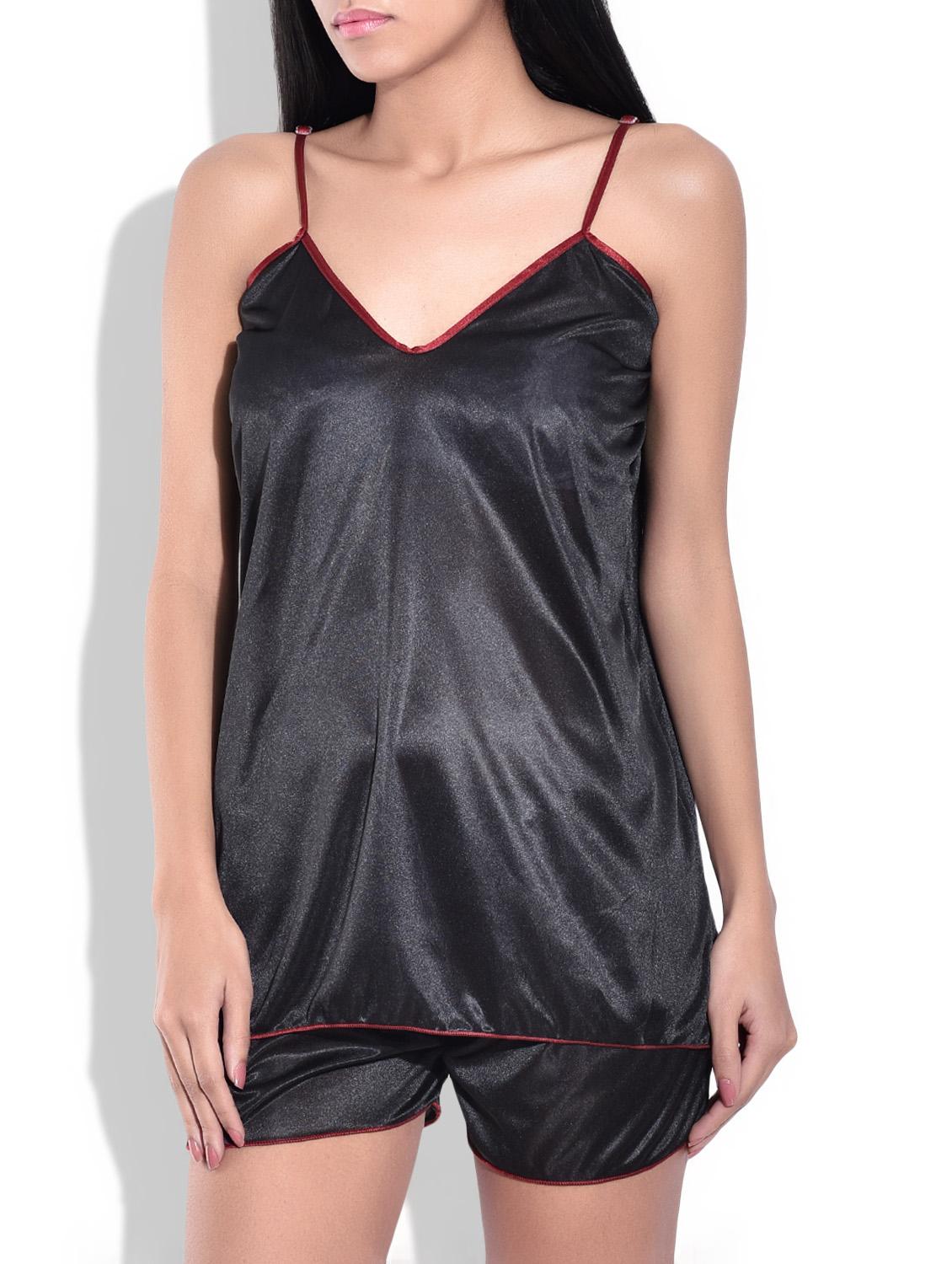 black satin top and short set - 9700686 - Zoom Image - 2