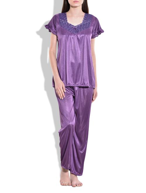 purple satin,net lace top and payjama - 9700689 - Standard Image - 1
