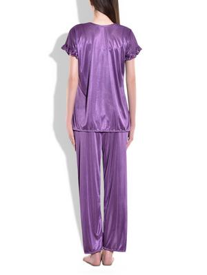 purple satin,net lace top and payjama - 9700689 - Standard Image - 3