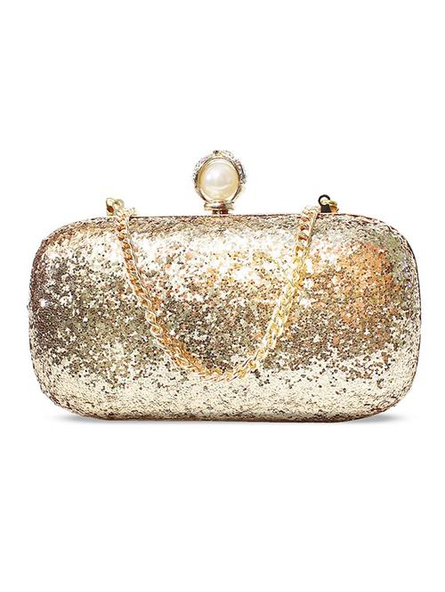 Gold embellished faux leather clutch - 9701127 - Very Small Image - 1