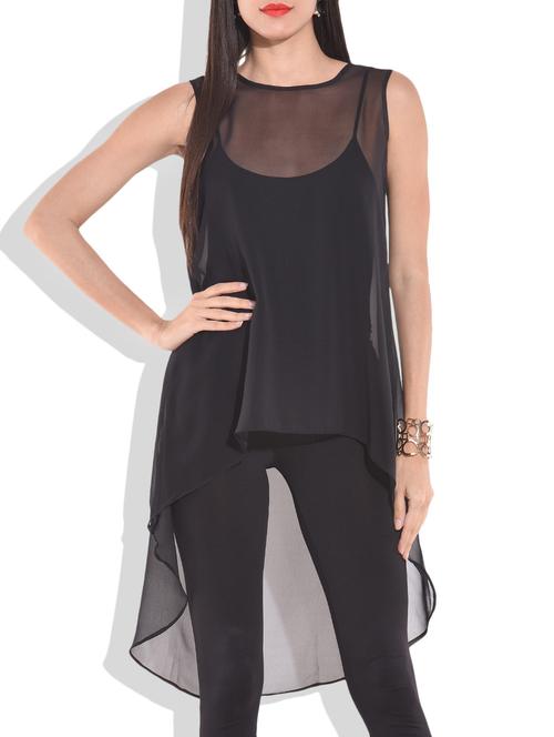sheer black georgette asymmetrical swing top - 9701137 - Standard Image - 1