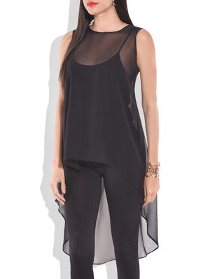 sheer black georgette asymmetrical swing top - 9701137 - Standard Image - 2