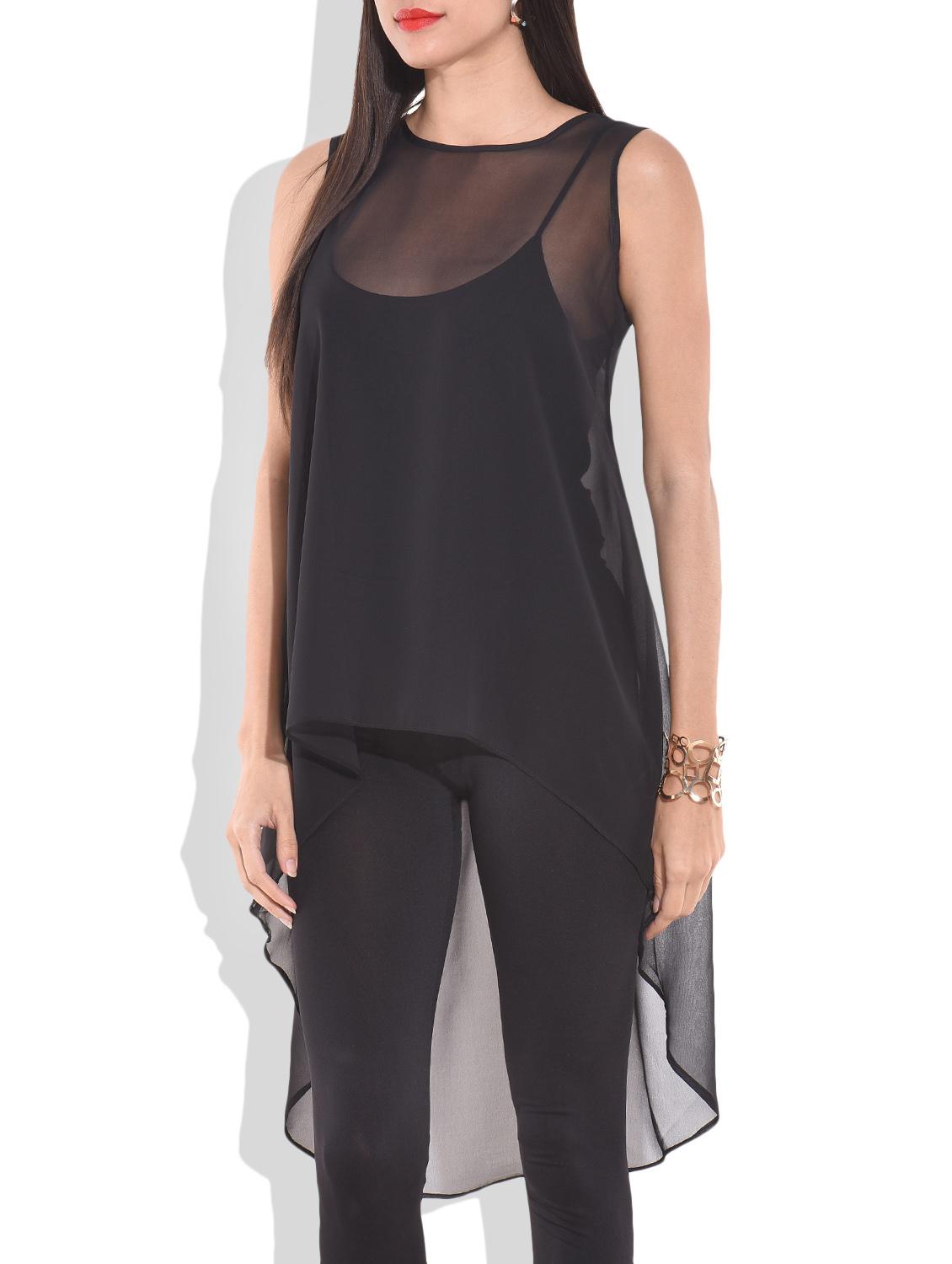 sheer black georgette asymmetrical swing top - 9701137 - Zoom Image - 2