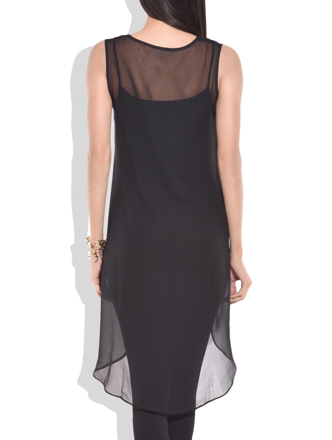 sheer black georgette asymmetrical swing top - 9701137 - Zoom Image - 3