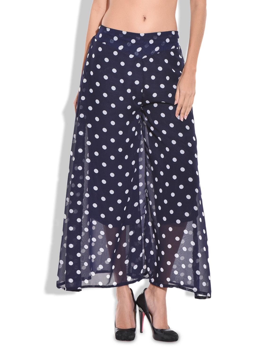 blue polyester polka dots printed palazzo