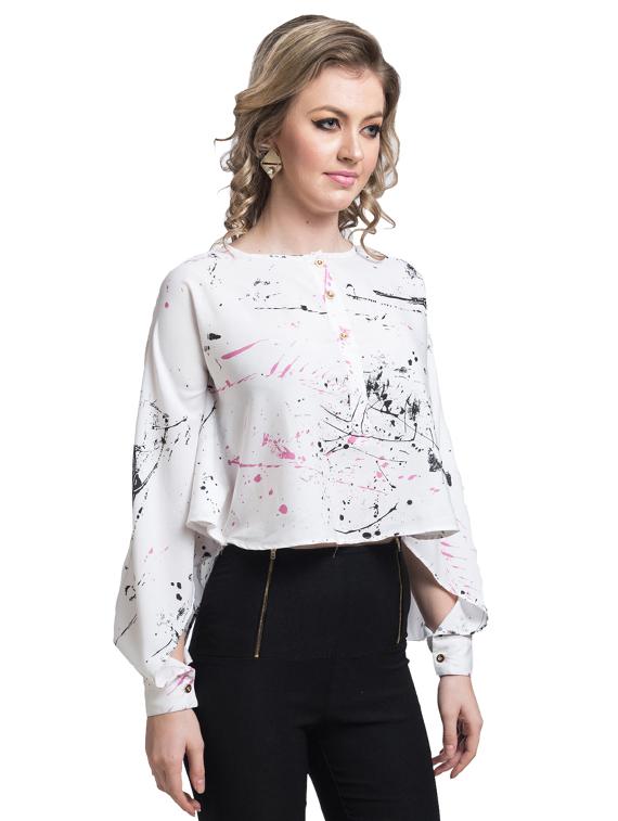 white printed full sleeve top - 9703841 - Zoom Image - 2