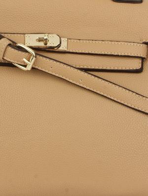 beige textured leatherette handbag with sling - 9704356 - Standard Image - 4