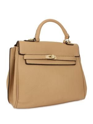 beige textured leatherette handbag with sling - 9704356 - Standard Image - 5