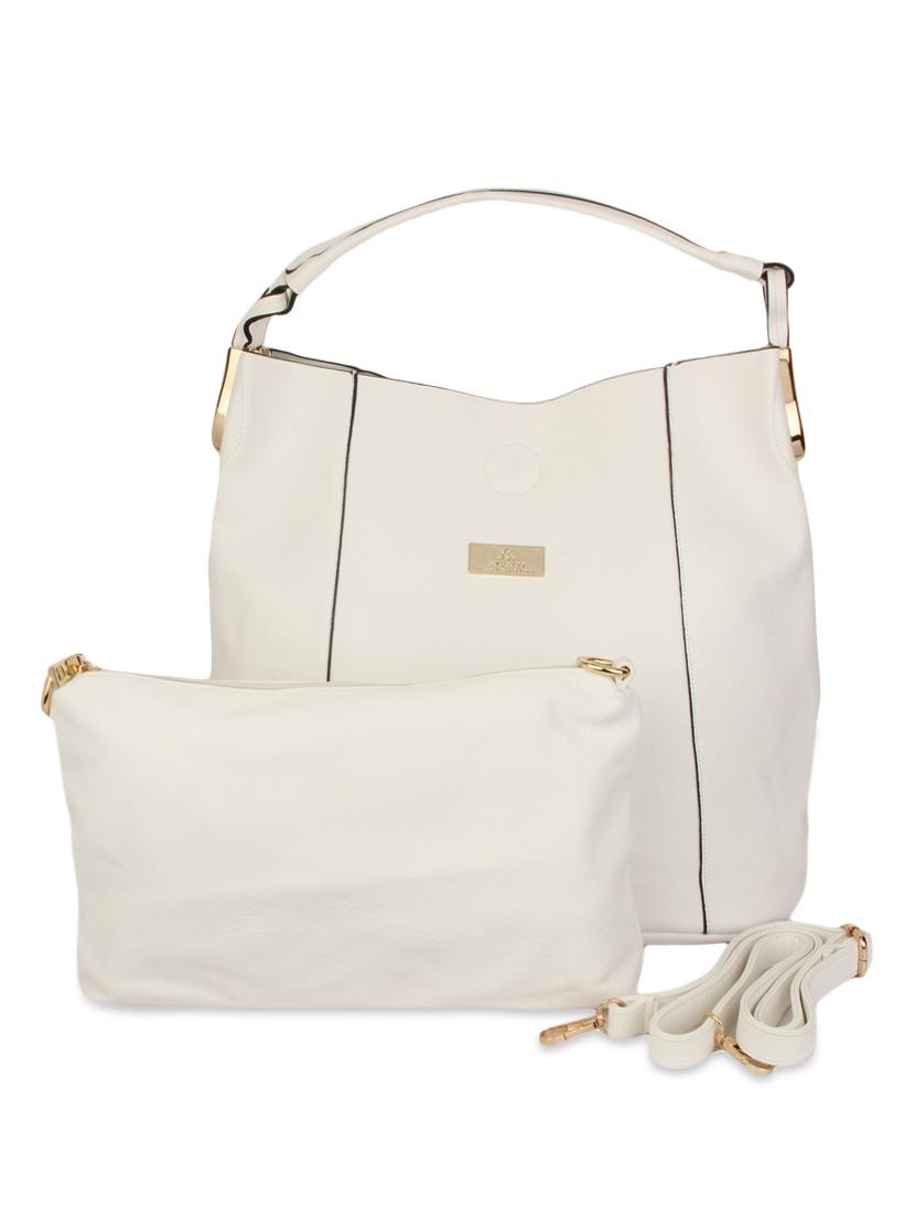 white textured faux leather handbag with pouch - 9704390 - Zoom Image - 1