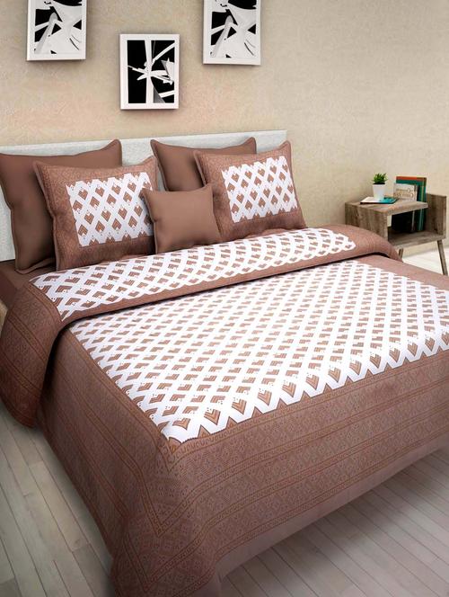 cotton double bed sheet with 2 pillow cover - 9706164 - Standard Image - 1
