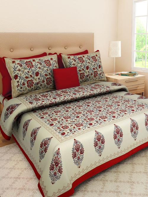 cotton double bed sheet with 2 pillow cover - 9706200 - Standard Image - 1
