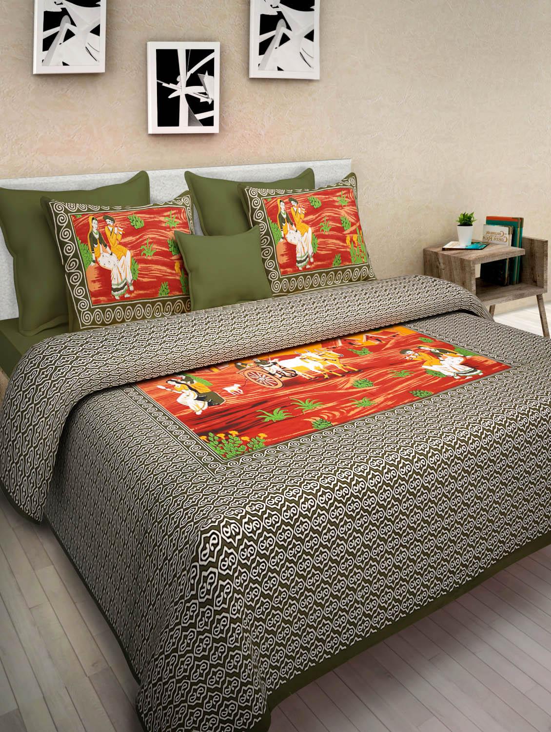 pure cotton jaipuri double bed sheet with 2 pillow cover - 9706276 - Zoom Image - 1