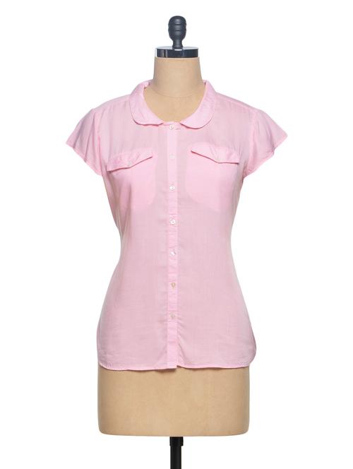 Pink Peterpan Collar Rayon Modal Shirt - 970786 - Very Small Image - 1