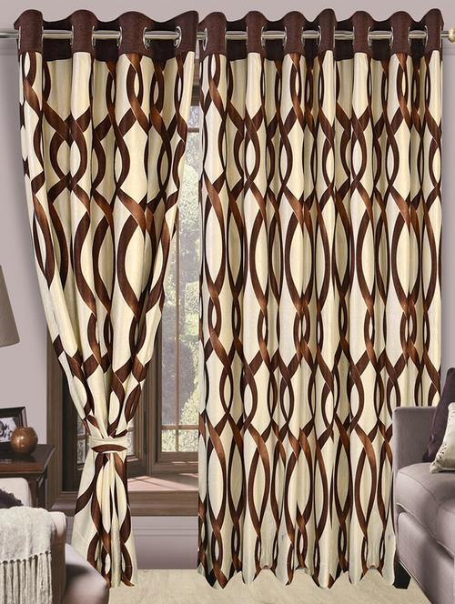 cream & brown printed curtain - 971705 - Very Small Image - 1