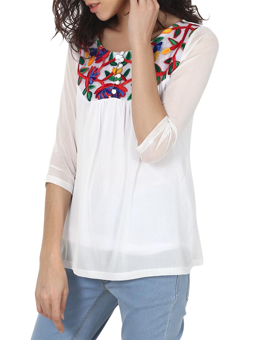 embroidered yoke gathering detail top - 9718018 - Zoom Image - 2