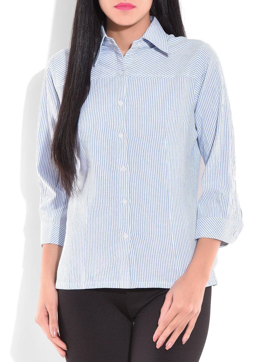 light blue and white striped cotton shirt