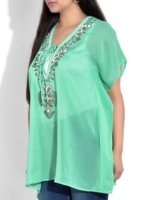 turquoise kaftan with dori closure - 9723363 - Standard Image - 2