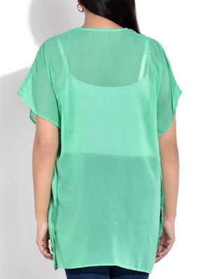 turquoise kaftan with dori closure - 9723363 - Standard Image - 3