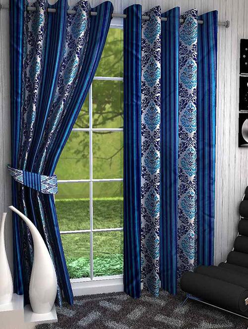 set of 2 blue printed long door curtains - 9725426 - Standard Image - 1