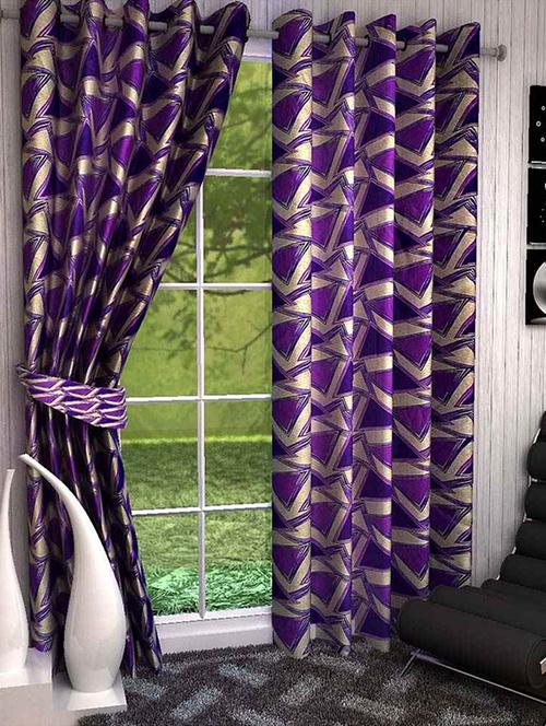 Set of 4 purple printed long door curtains - 9725682 - Standard Image - 1