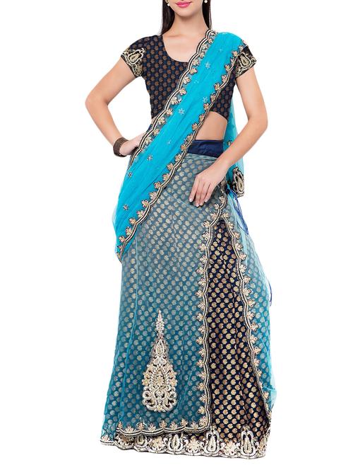 blue net woven saree with blouse - 9734339 - Standard Image - 1