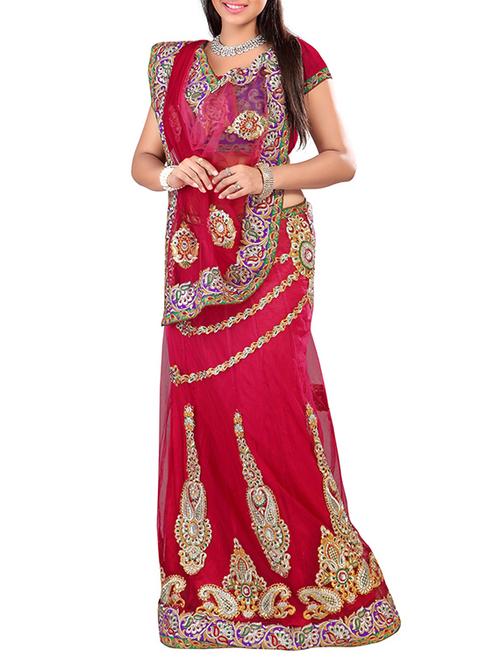 magenta embroidered net lehenga saree - 9734635 - Standard Image - 1