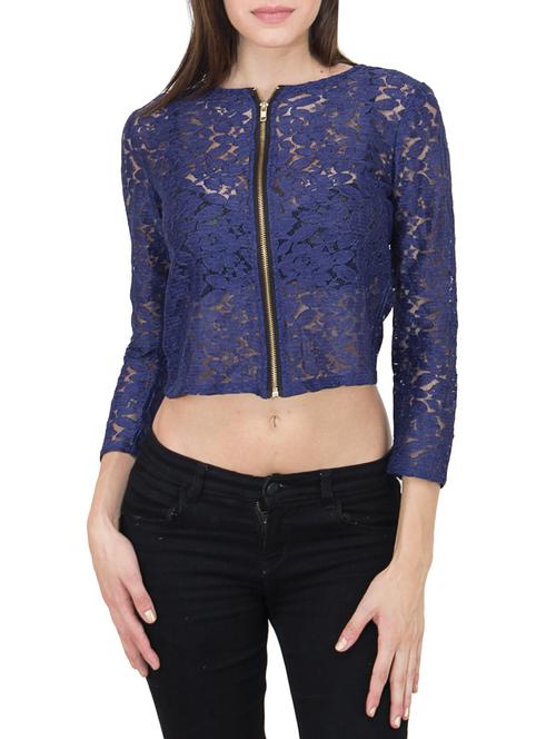navy blue net laced crop jacket - 9737426 - Standard Image - 1