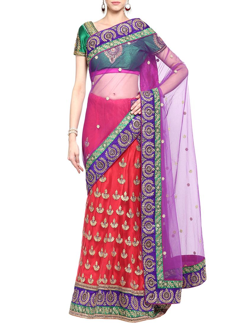 red net embroidered lehenga saree - 9737614 - Zoom Image - 1