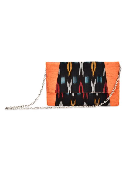 orange and black ikkat silk and cotton clutch - 9742793 - Very Small Image - 1