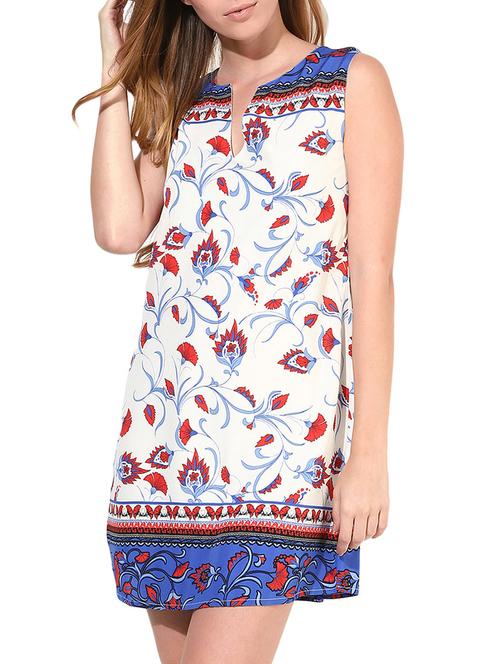 white printed sleeveless dress - 9743769 - Very Small Image - 1