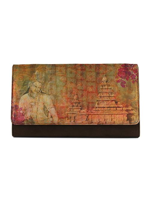 brown graphic printed clutch - 9758350 - Standard Image - 1