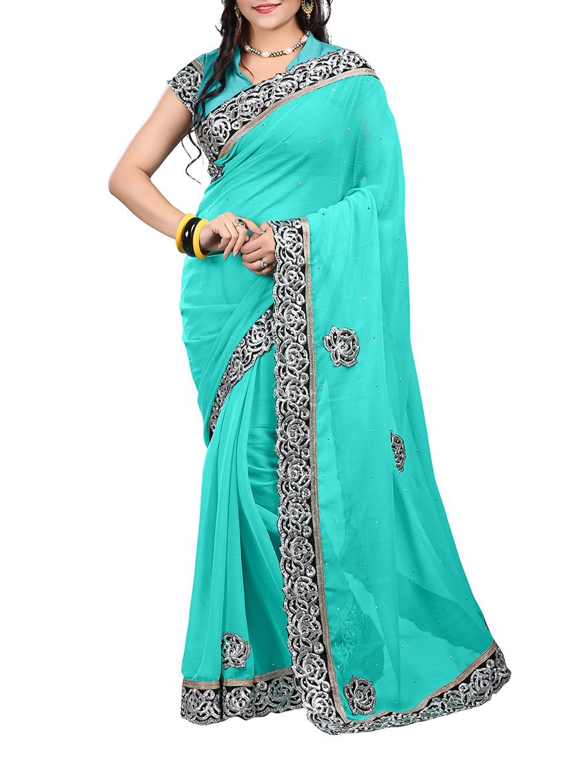 blue Chiffon saree - 9765212 - Zoom Image - 1
