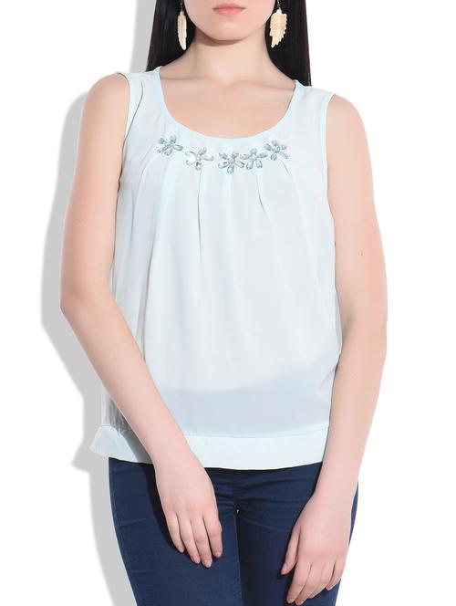 blue poly georgette top - 9766791 - Very Small Image - 1
