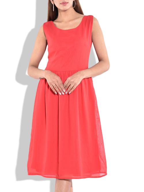 red poly georgette dress - 9766804 - Very Small Image - 1