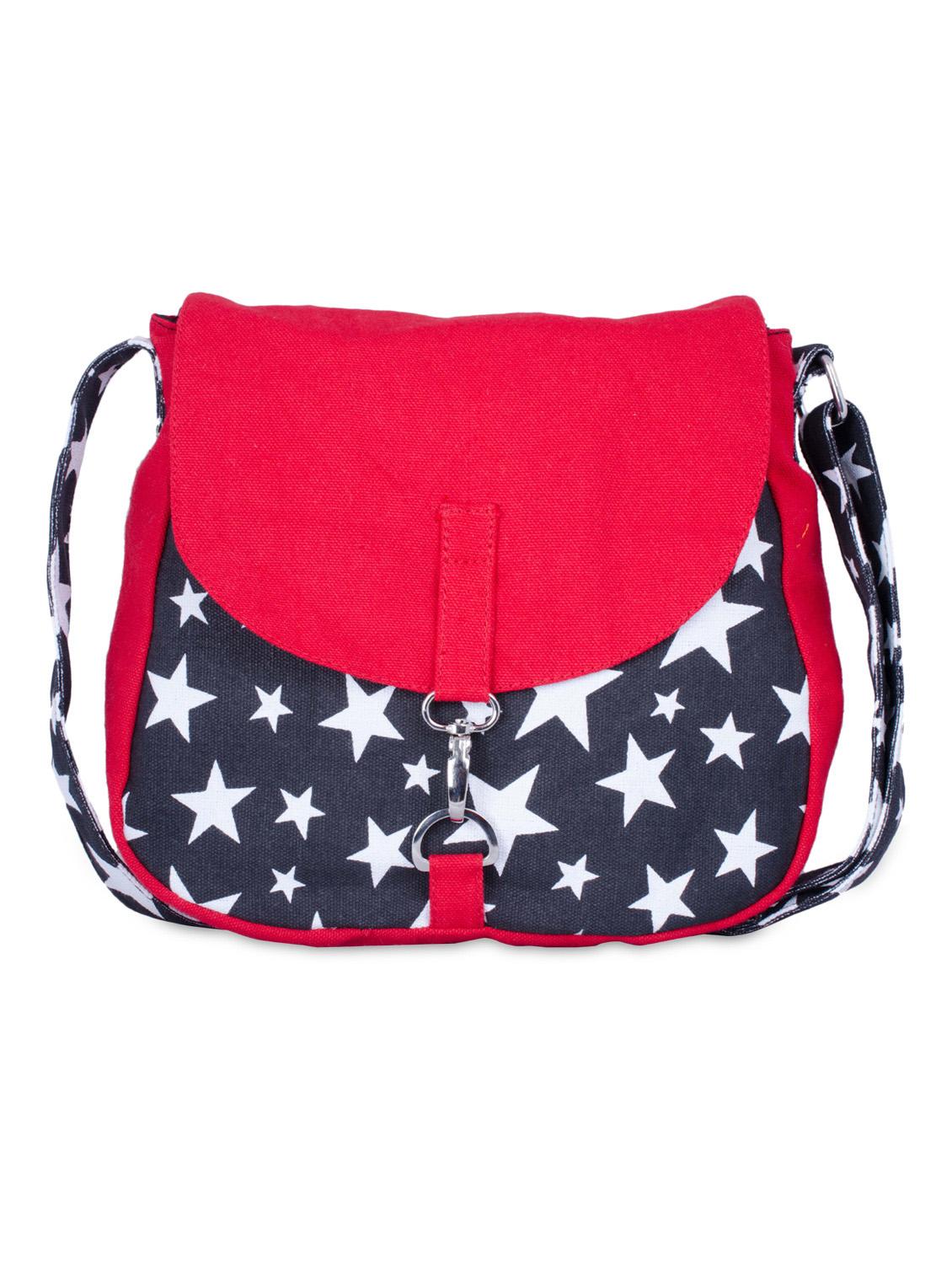 red canvas printed sling bag