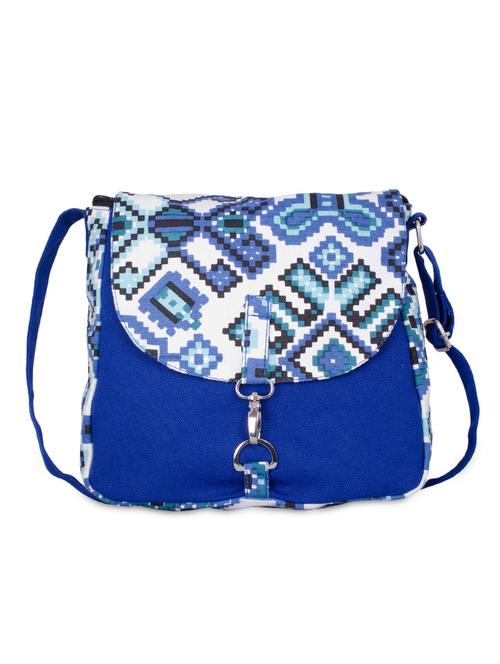 blue and white canvas printed slingbag - 9767196 - Standard Image - 1