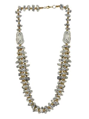 textured white acrylic stone with golden beads necklace - 977169 - Standard Image - 2